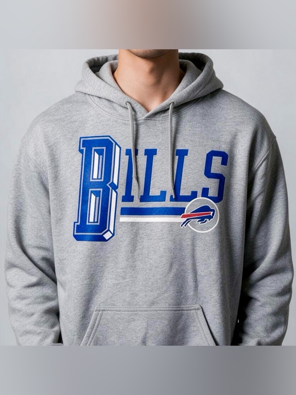 Buffalo Bills Hoodie Medium Gray Junk Food NFL Pullover Sweatshirt Unisex EUC